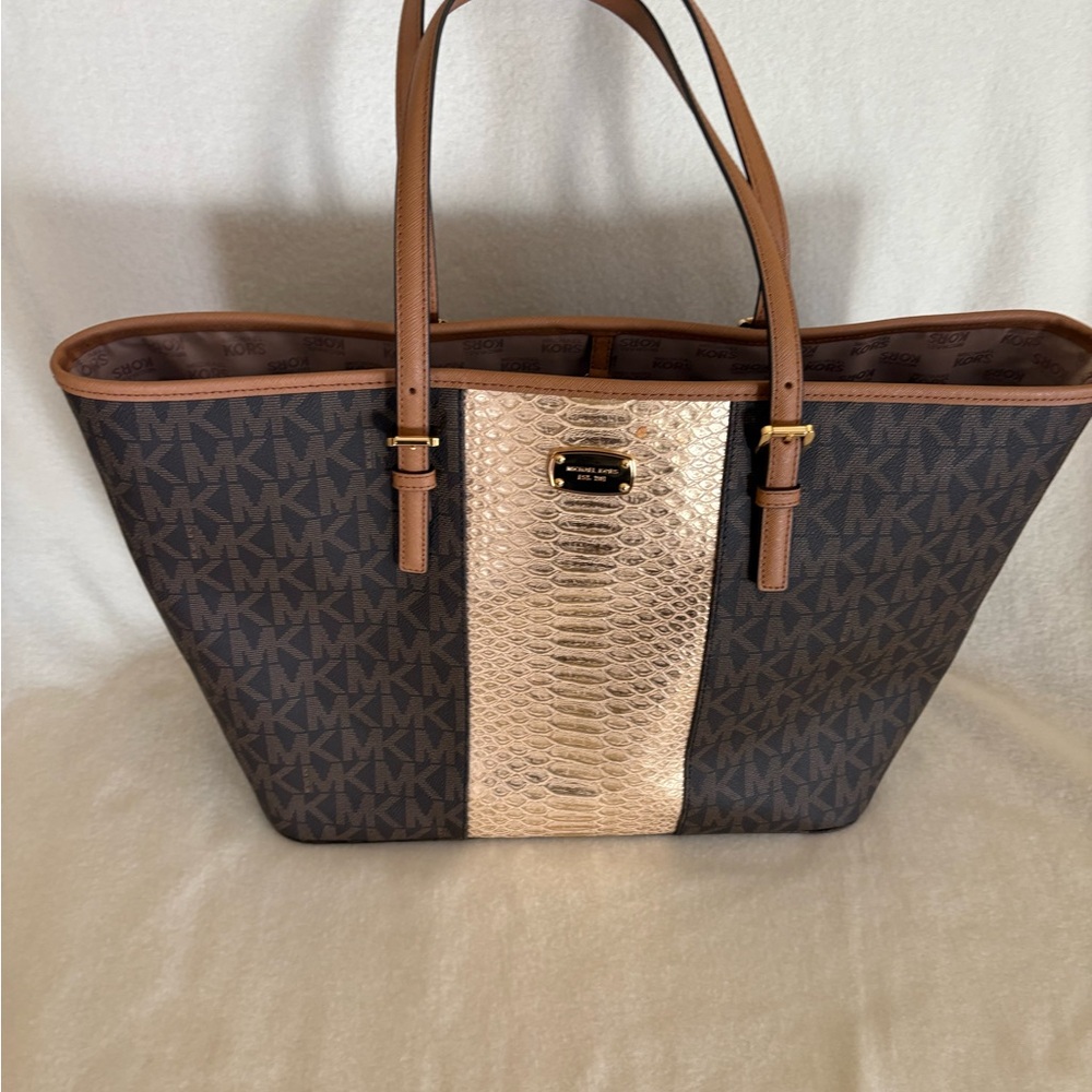 Michael Kors Dark Brown and Gold Accent Tote